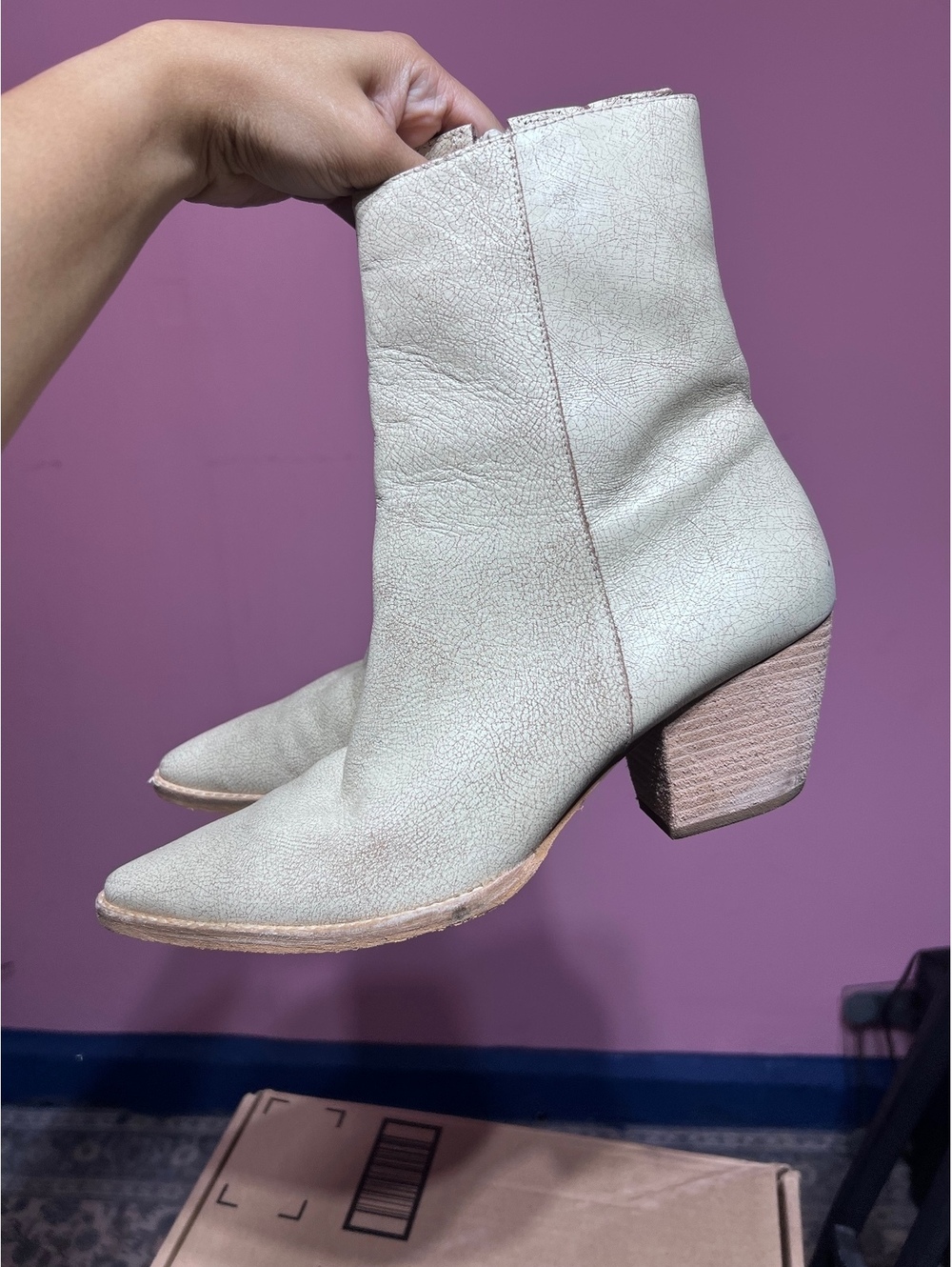 Matisse Women's Cream Leather Ankle Boots with Block Heel